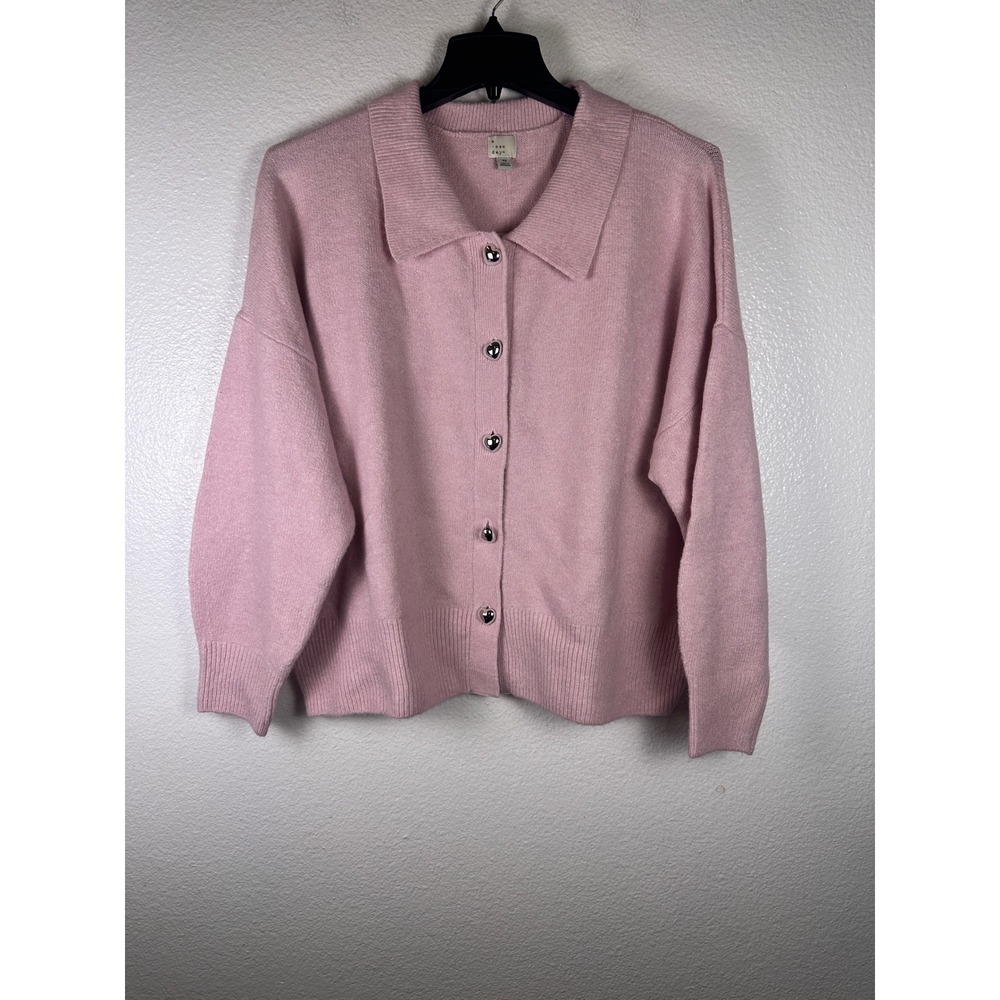 A New Day Womens Pink Heart Button Front Cardigan Sweater 3X New With Tags